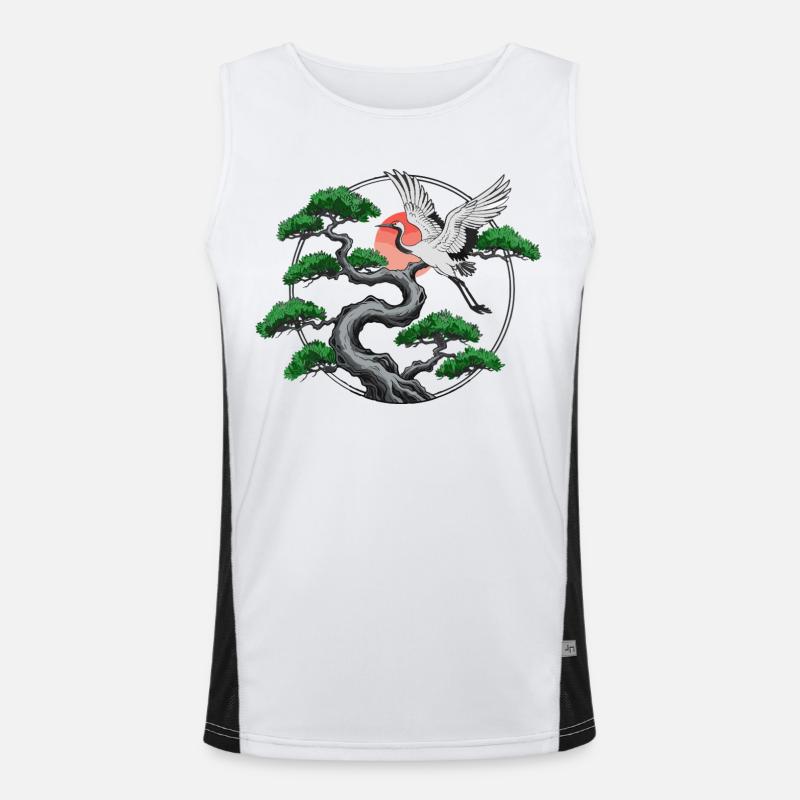 Kraniche & verdrehte Kiefer Funktionelles Kontrast-Tank Top für Männer 