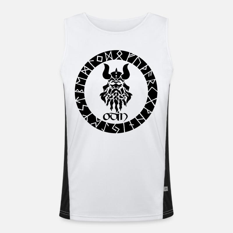 Gott Odin und schwarze Wikinger-Runen Funktionelles Kontrast-Tank Top für Männer 