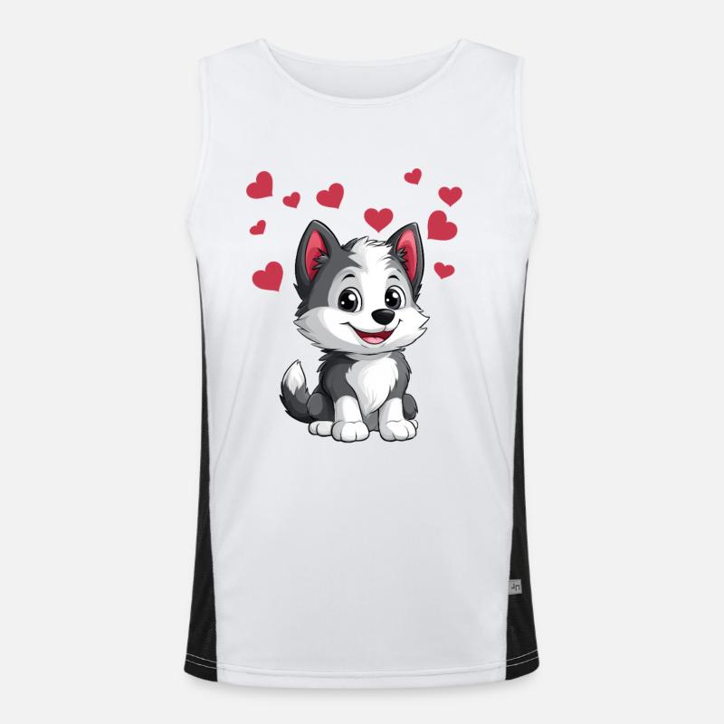 Søt husky med hjerter - Funksjonell kontrast-singlet for menn  - hvit/svart