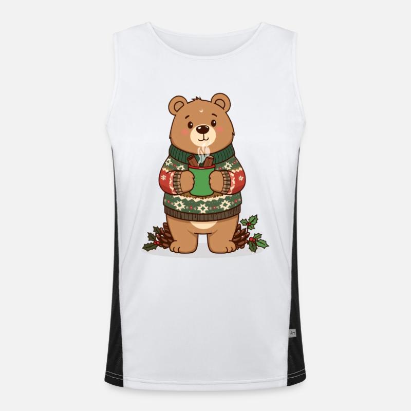 Winter bear with steaming cocoa Men's Functional Contrast Tank Top 