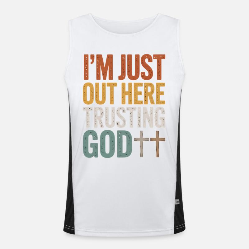 Ich vertraue hier auf Gott Funktionelles Kontrast-Tank Top für Männer 