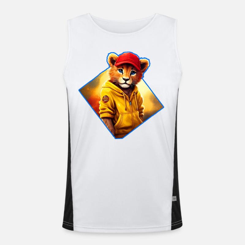 Kleiner Löwe mit roter Kappe Funktionelles Kontrast-Tank Top für Männer 