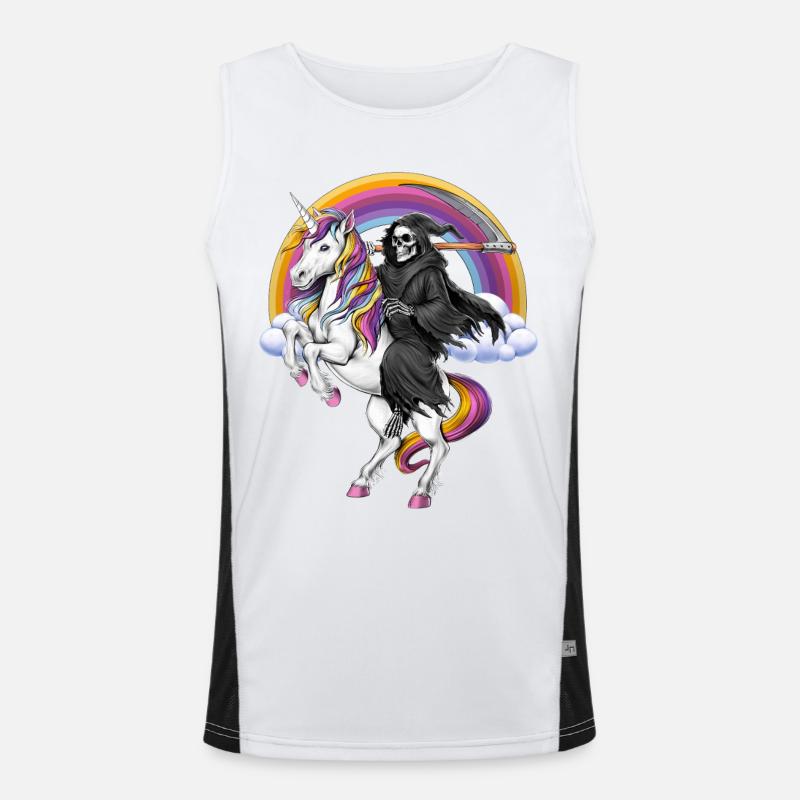 Sensenmann reitet Einhorn Funktionelles Kontrast-Tank Top für Männer 