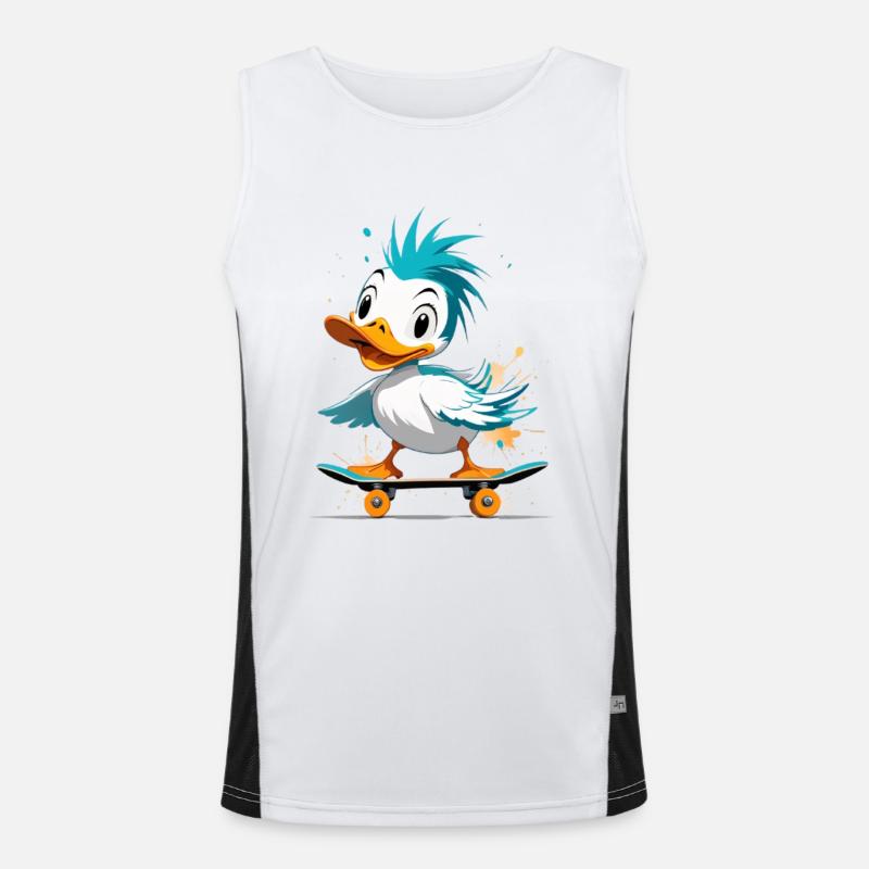 Ente auf Skateboard Farbexplosion Funktionelles Kontrast-Tank Top für Männer 