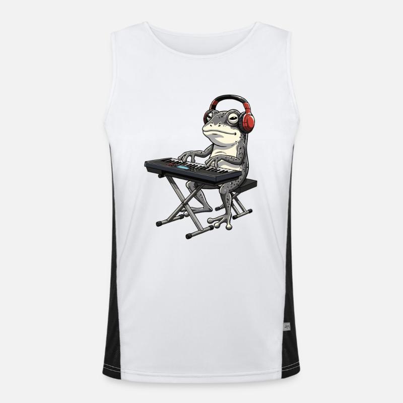 Frosch mit Keyboard und Kopfhörern Funktionelles Kontrast-Tank Top für Männer 