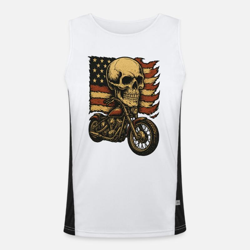 Moto skeleton devant le drapeau américain Débardeur respirant contrasté Homme 