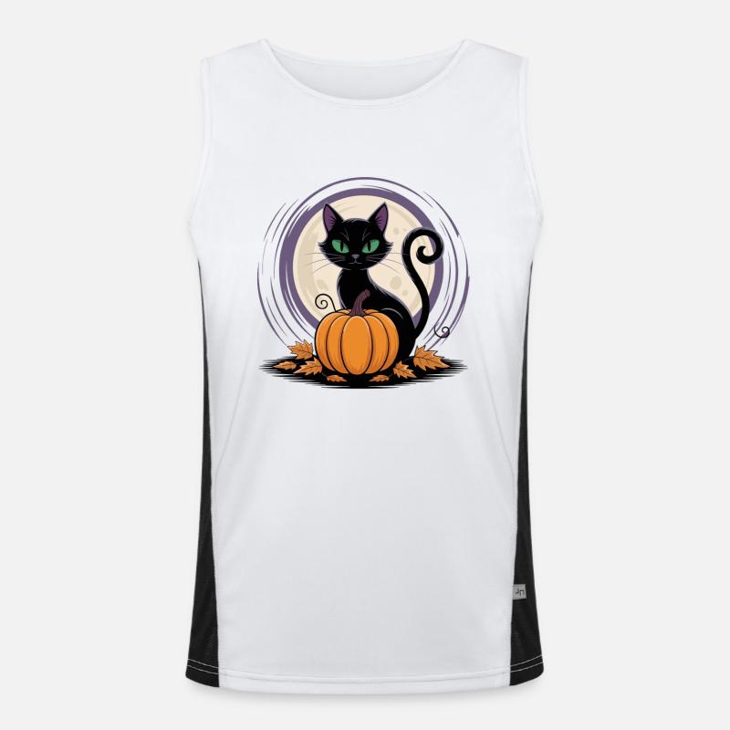 Moonlight Cat with Pumpkin Men's Functional Contrast Tank Top 