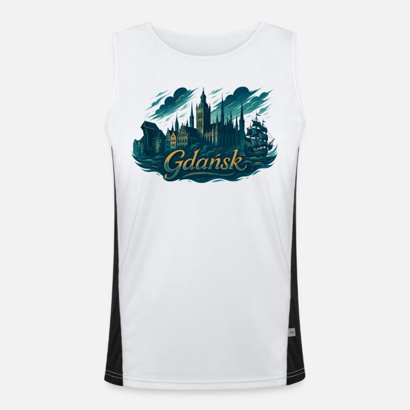 Danzig Gdańsk maritime silhouette Poland gift Men's Functional Contrast Tank Top 