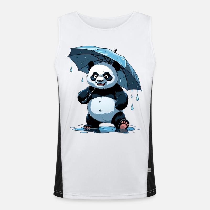 Panda Under Umbrella Men's Functional Contrast Tank Top 
