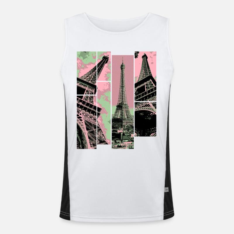 Paris Eiffelturm Skyline Frankreich Stadt Collage Funktionelles Kontrast-Tank Top für Männer 