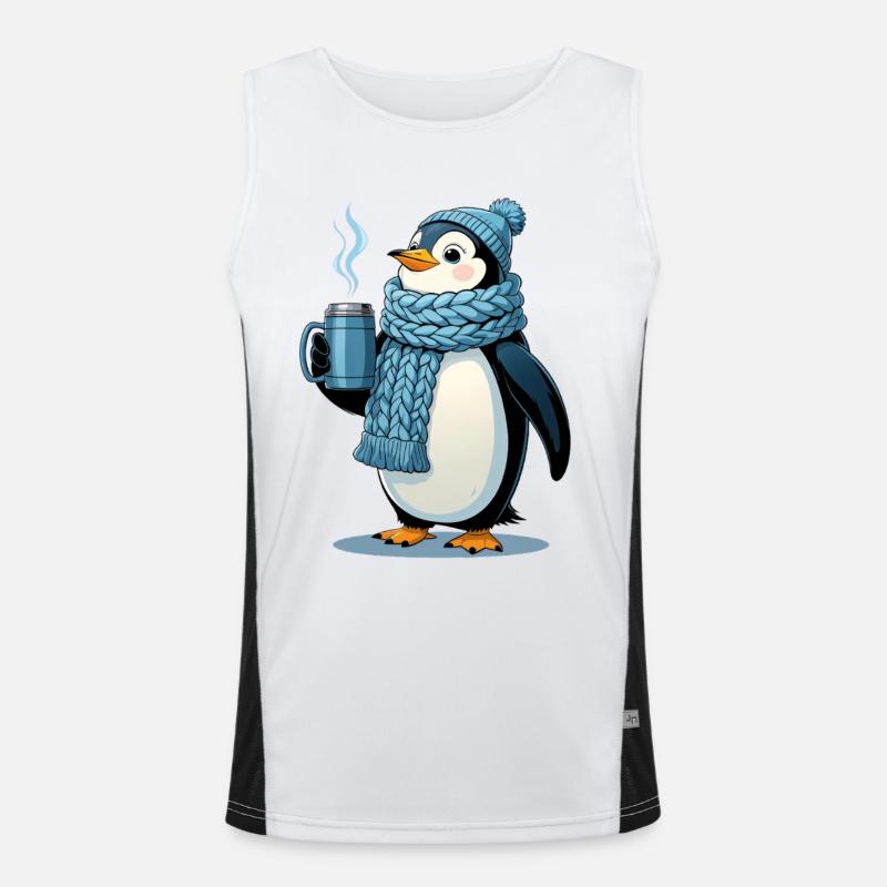 Cuddly penguin with blue scarf Men's Functional Contrast Tank Top 