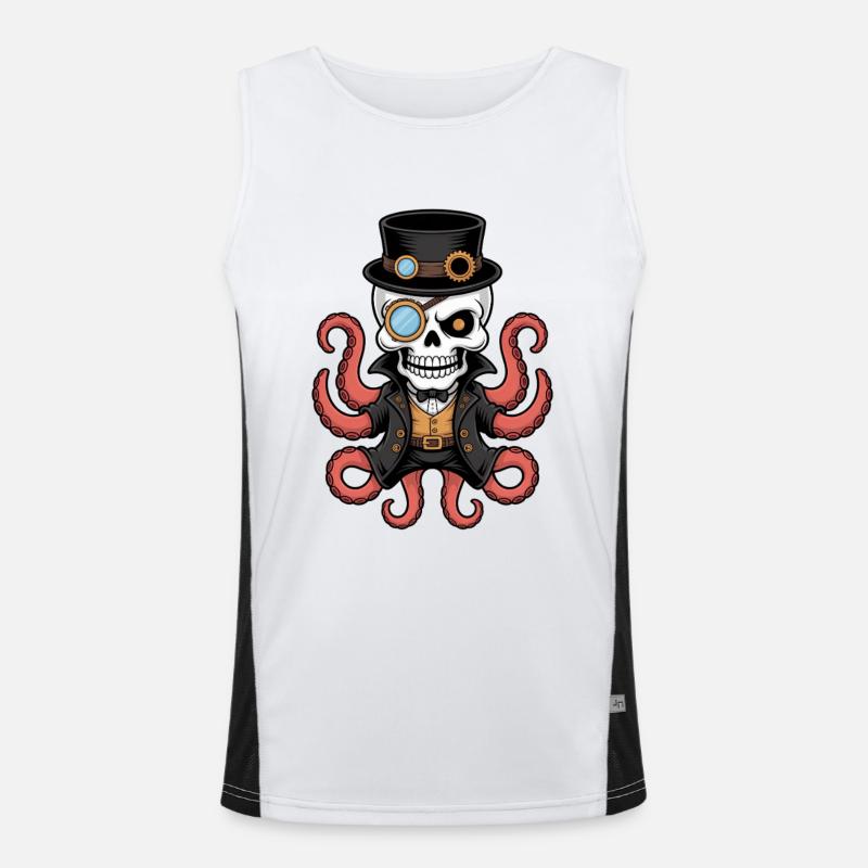 Octopus in steampunk style with monocle Men's Functional Contrast Tank Top 