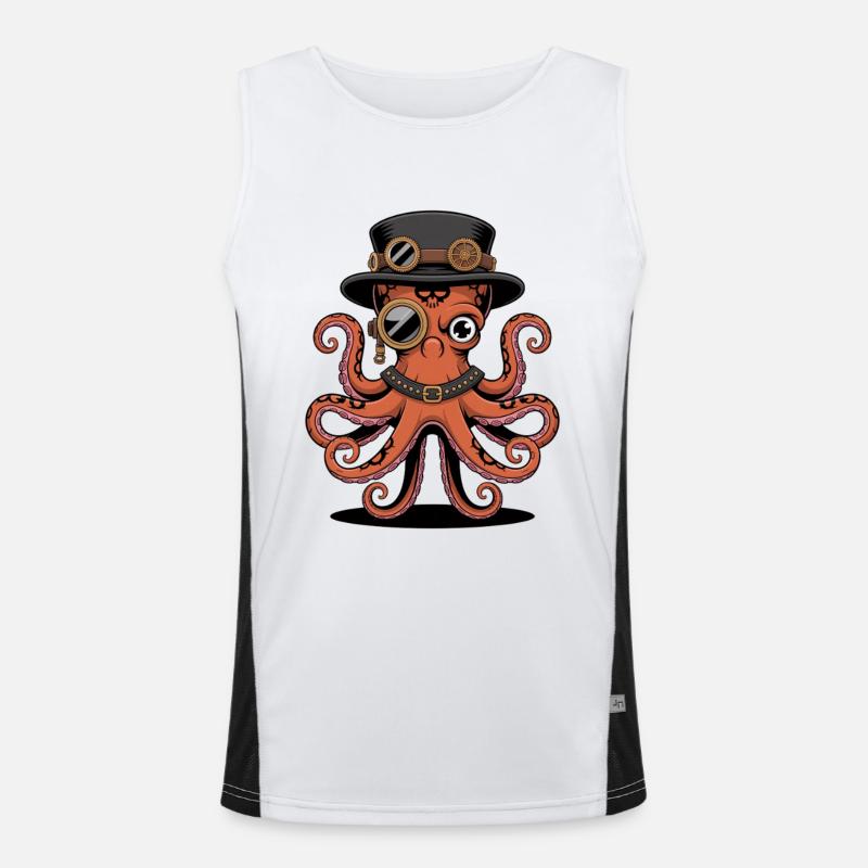 Octopus in steampunk style with monocle Men's Functional Contrast Tank Top 