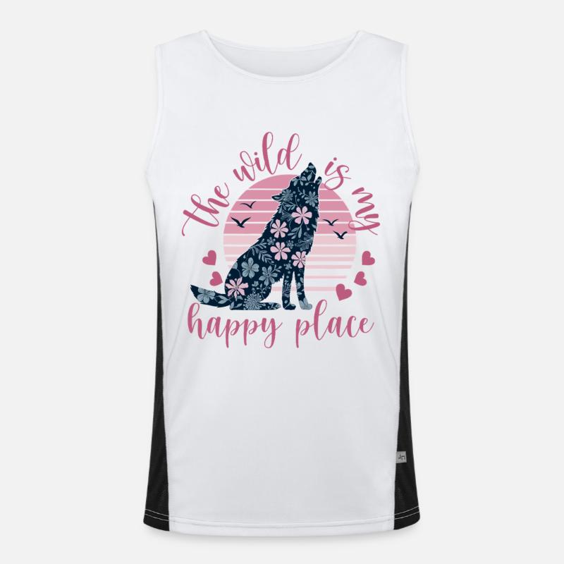 Wild wolf silhouette in flower pattern - Men's Functional Contrast Tank Top  - white/black