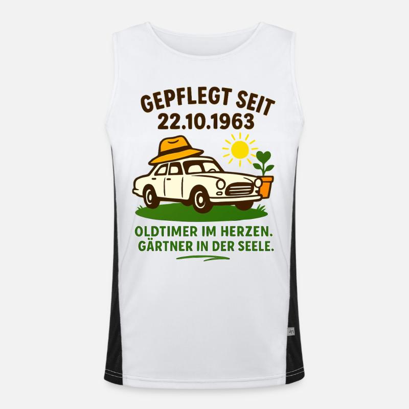 Oldtimer Herzgarten Spruch Funktionelles Kontrast-Tank Top für Männer 