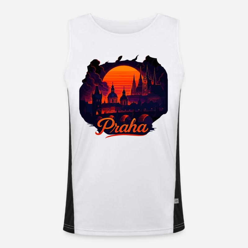 Lumière du soir de Prague Skyline Sunset Gift Débardeur respirant contrasté Homme 