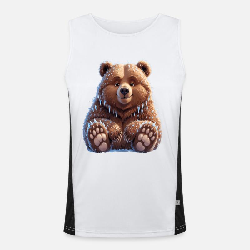 Brown cuddly bear with snow and icicles Men's Functional Contrast Tank Top 
