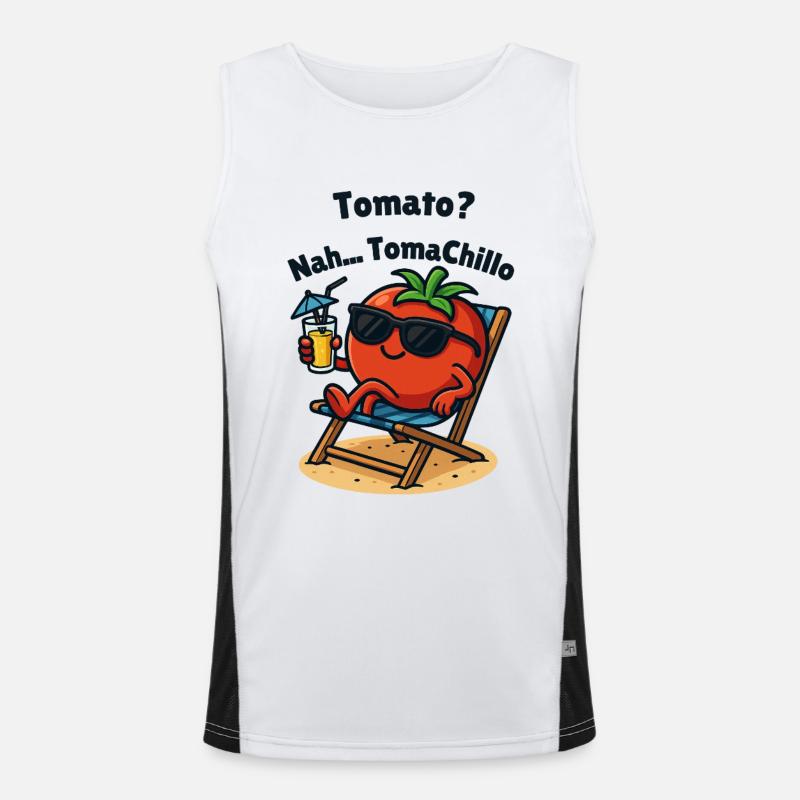 Tomates se refroidissant sur la plage Illustrations Débardeur respirant contrasté Homme 