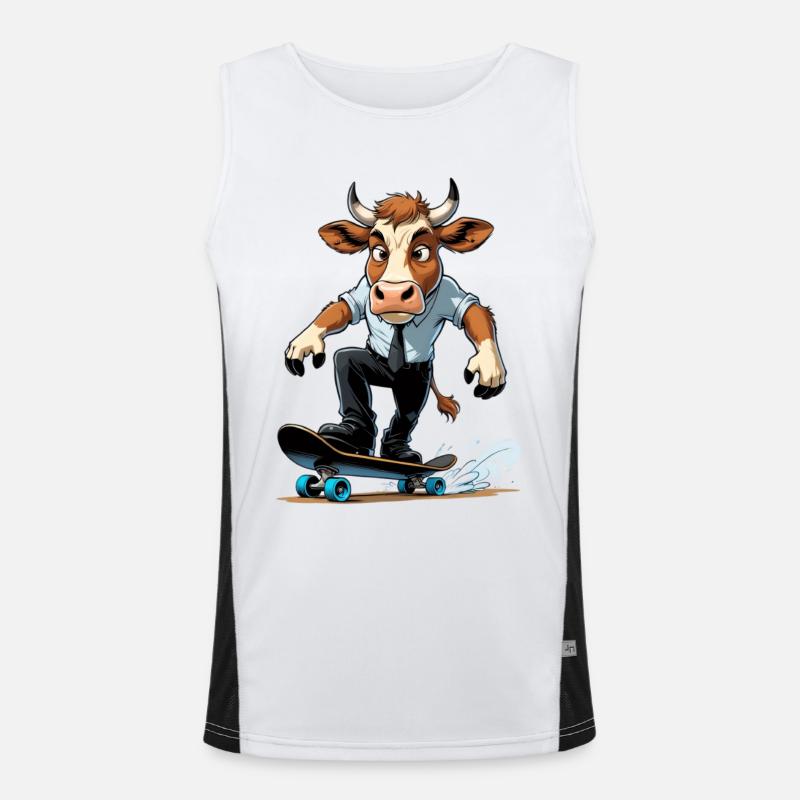 Cow on skateboard in suit Men's Functional Contrast Tank Top 