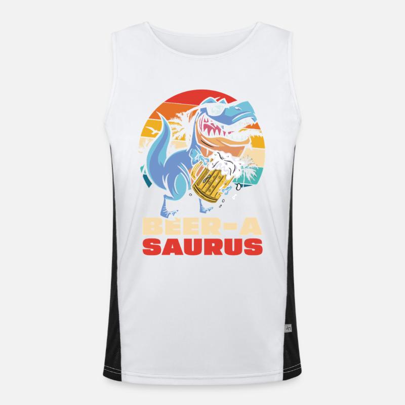 BeerA Saurus Dino with beer mug - Men's Functional Contrast Tank Top  - white/black