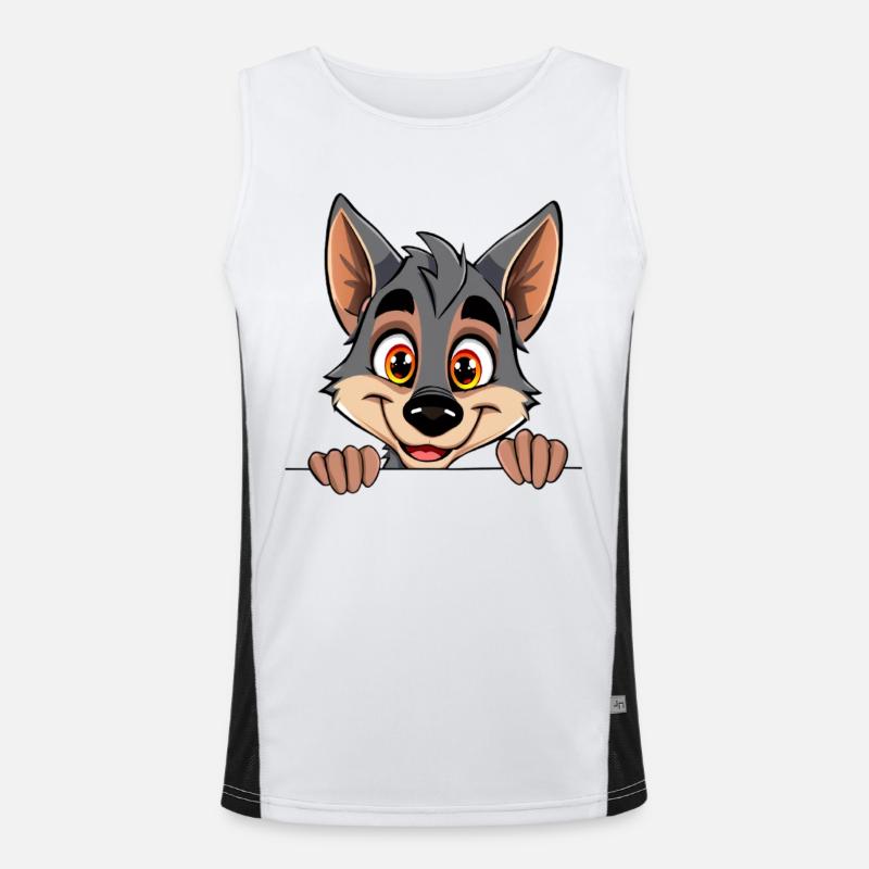 Cuddly wolf looking over edge Men's Functional Contrast Tank Top 