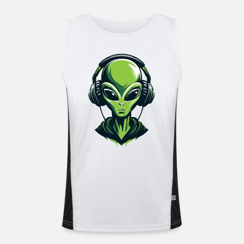 Alien mit Kopfhörern – Minimalistic Techno design Funktionelles Kontrast-Tank Top für Männer 