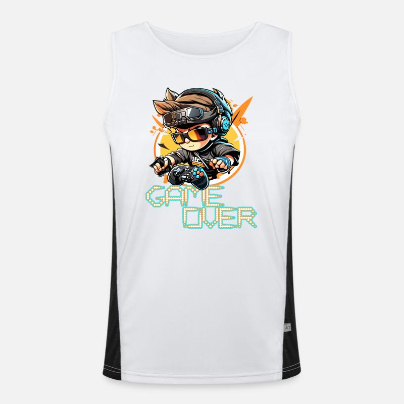 Gamer Over Retro Neon Arcade Men's Functional Contrast Tank Top 