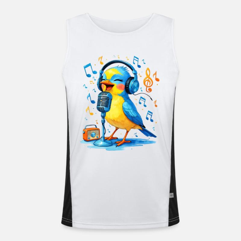 Karaoke bird with headphones Men's Functional Contrast Tank Top 