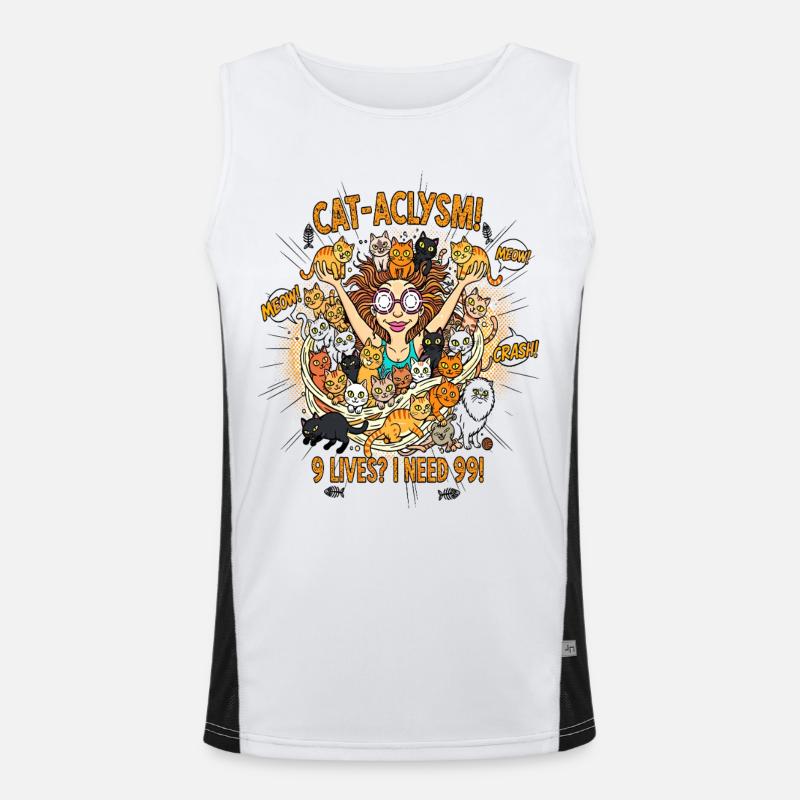 CAT-ACLYSM! 99 Katzen Chaos - Comic Funktionelles Kontrast-Tank Top für Männer 