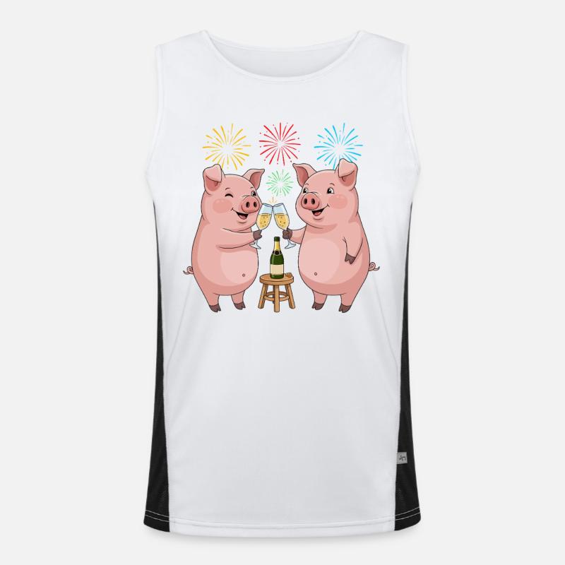 Glückliches Schwein Silvester Funktionelles Kontrast-Tank Top für Männer 