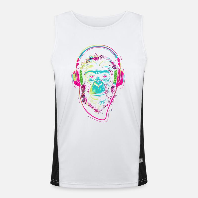 Neon monkey with headphones Men's Functional Contrast Tank Top 