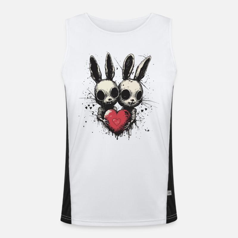 Gothic Easter Bunny Love – Zwei Hasen mit Herz Funktionelles Kontrast-Tank Top für Männer 