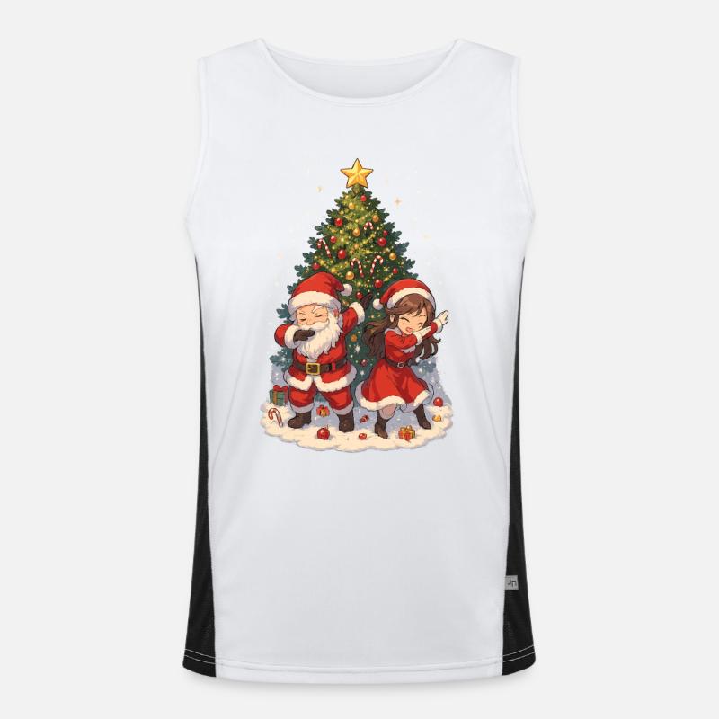 Dabbing Santa and Mrs. Claus Christmas Tree Men's Functional Contrast Tank Top 