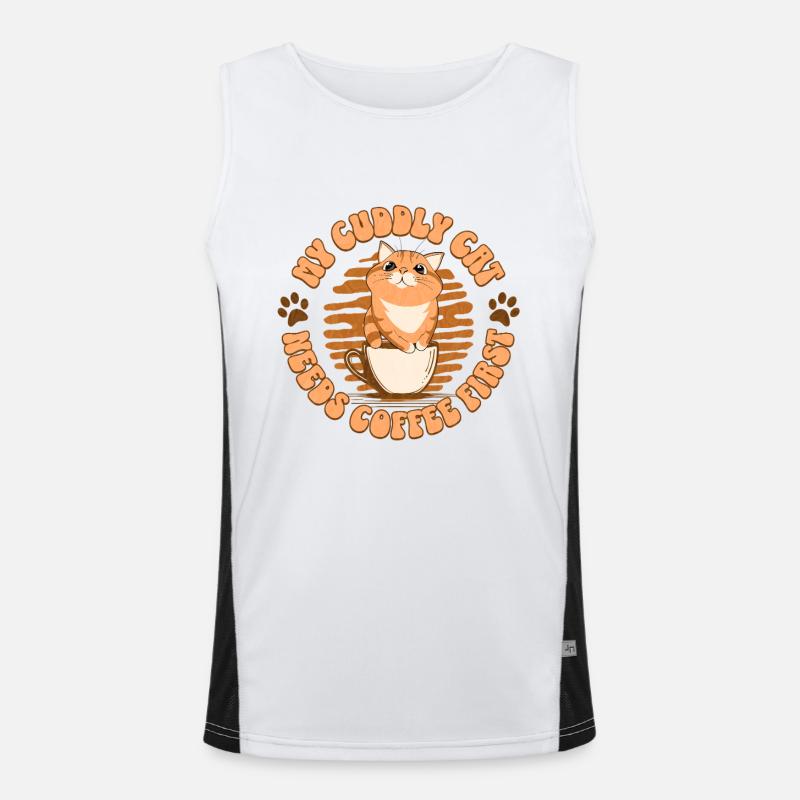 My Cuddly Cat - Needs Coffee First Funktionelles Kontrast-Tank Top für Männer 