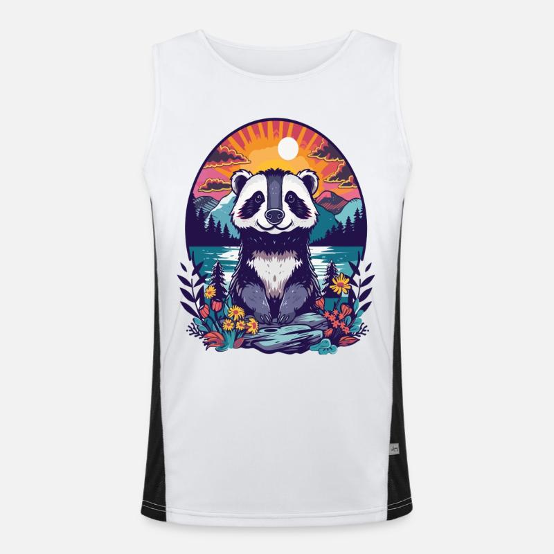 Panda Sunset Forest Illustration Men's Functional Contrast Tank Top 