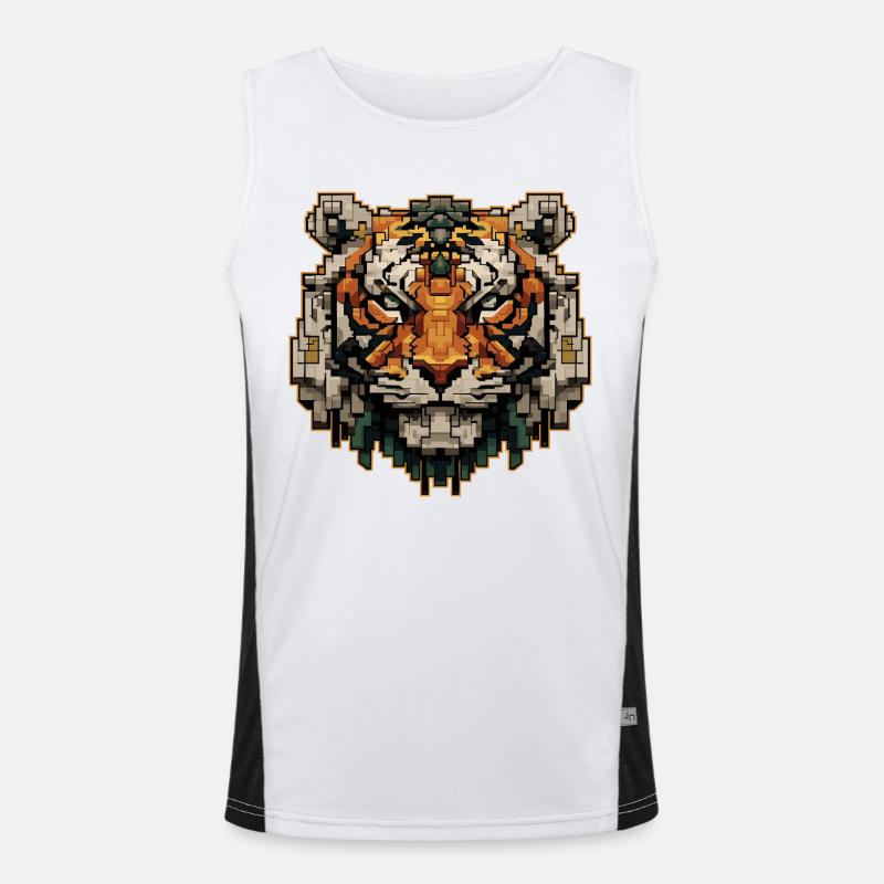 Strong pixel tiger in retro look Men's Functional Contrast Tank Top 