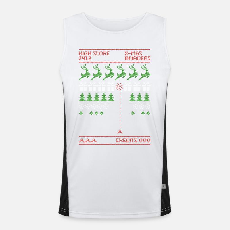 X-Mas Invaders | Shooting Game | ugly christmas - Men's Functional Contrast Tank Top  - white/black