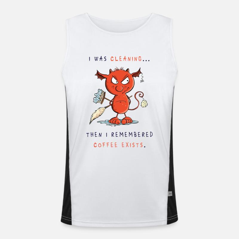 Cleaning devil cleans, coffee exists Men's Functional Contrast Tank Top 