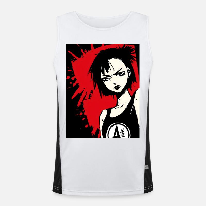 Comic Heldin Punk im Rot-Schwarz Kontrast Funktionelles Kontrast-Tank Top für Männer 