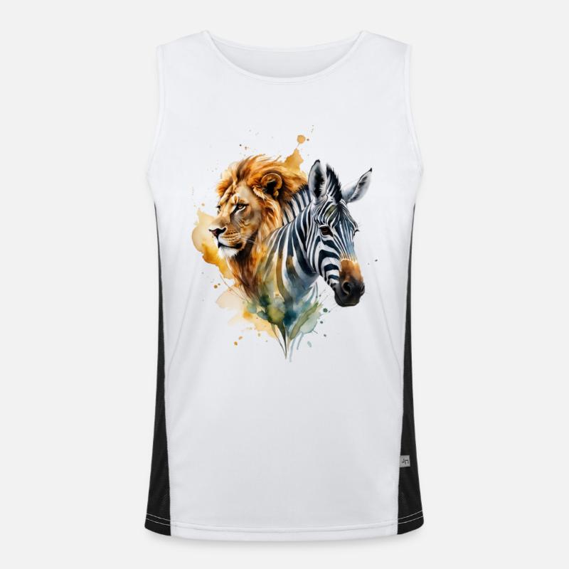 Wasserfarben Löwe Zebra Patchwork Funktionelles Kontrast-Tank Top für Männer 