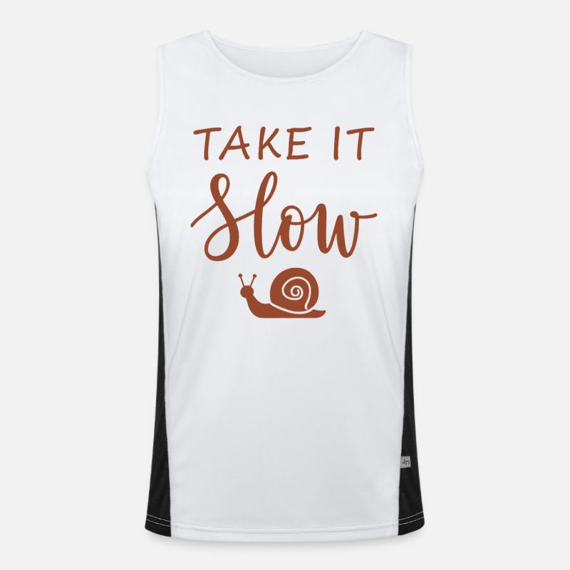 Take it slow Mach langsam mit Schnecke Funktionelles Kontrast-Tank Top für Männer 