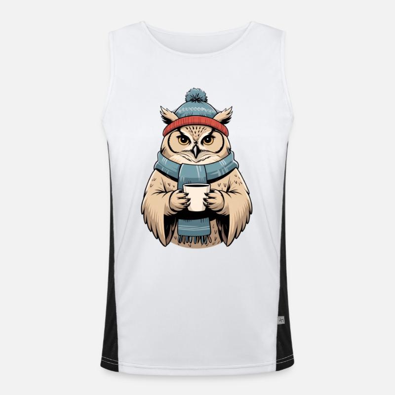 Wintereule mit Schal und Tasse Funktionelles Kontrast-Tank Top für Männer 