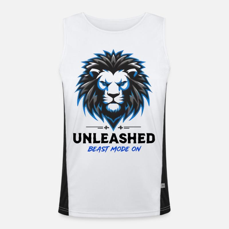 Blue Neon Lion Crest Unleashed - Men's Functional Contrast Tank Top  - white/black