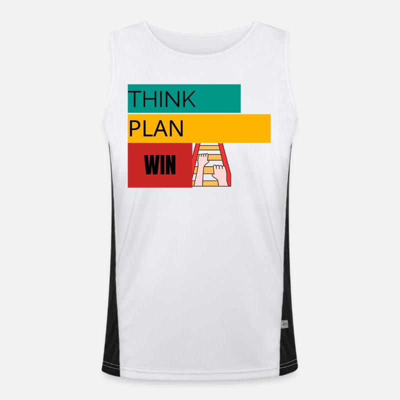 THINK · PLAN · WIN – Motivational T-Shirt Men's Functional Contrast Tank Top 