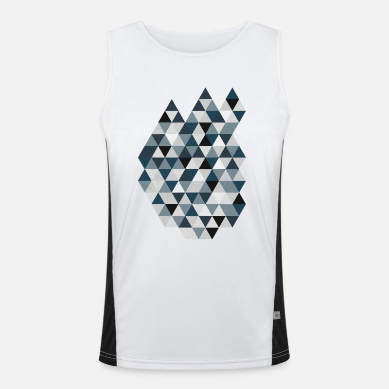 Blue Triangle Mosaic Geometry Triangles - Men's Functional Contrast Tank Top  - white/black