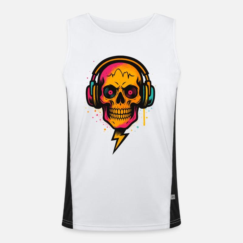 Neon Schädel DJ, Techno Rave, Kopfhörer Kunst Funktionelles Kontrast-Tank Top für Männer 
