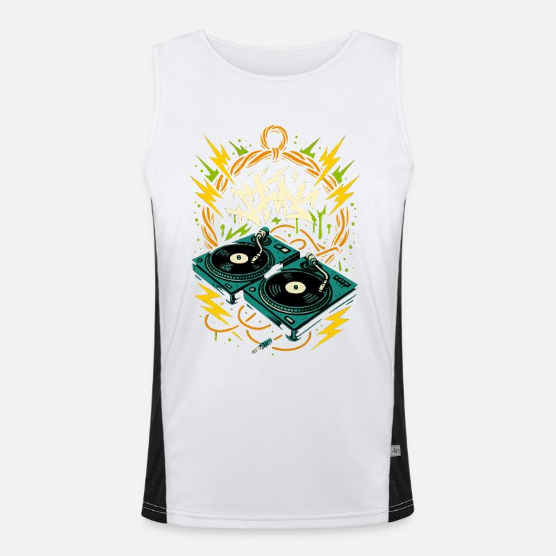 Turntables DJ, Graffiti Style, Rave Musik Funktionelles Kontrast-Tank Top für Männer 