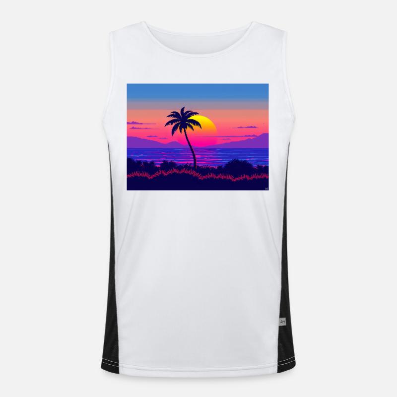 Neonpalmen-Sonnenuntergangsgradient Funktionelles Kontrast-Tank Top für Männer 
