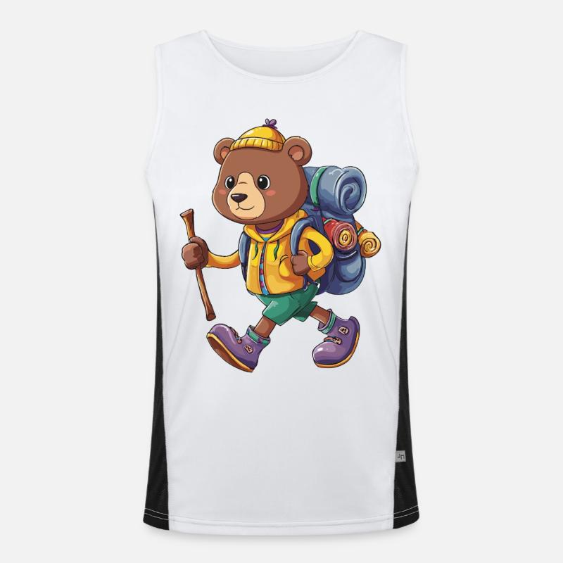 Cute Bear Hiking Camping Adventure Backpacker - Men's Functional Contrast Tank Top  - white/black