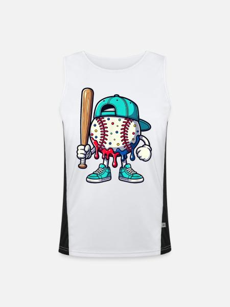 Schmelzendes Baseball-Maskottchen mit Schläger - Funktionelles Kontrast-Tank Top für Männer - Weiß/Schwarz